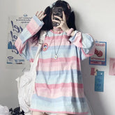 Harajuku Embroidery Striped Oversized Long Sleeve T-Shirt